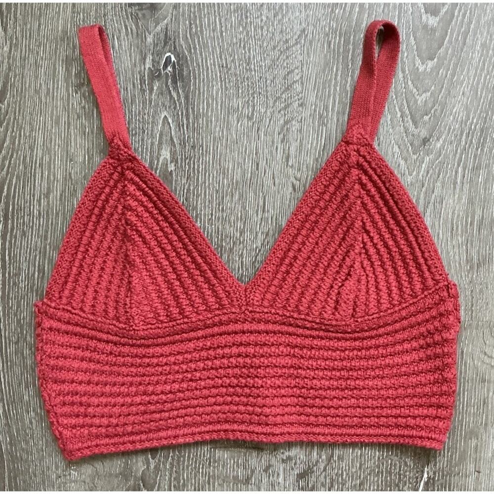 Stradivarius Red Croched Knit Bralette Top Festival Style Crochet Size S
